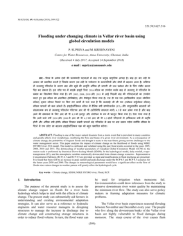 Flooding Under Changing Climate in Vellar River Basin Using Global Circulation Models