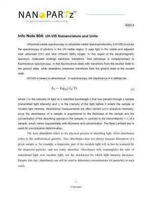 UV-VIS Nomenclature and Units