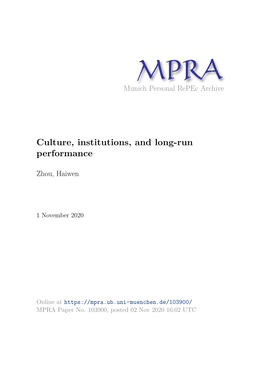 Culture, Institutions, and Long-Run Performance