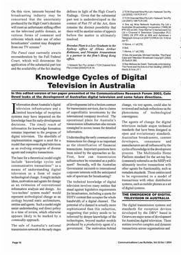 Knowledge Cycles of Digital Television in Australia