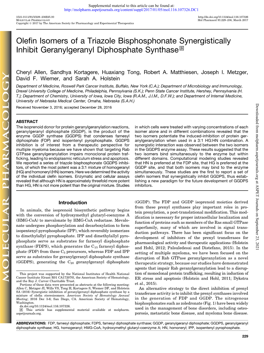 Olefin Isomers of a Triazole Bisphosphonate Synergistically Inhibit Geranylgeranyl Diphosphate Synthase S