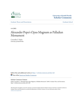 Alexander Pope's Opus Magnum As Palladian Monument Cassandra C