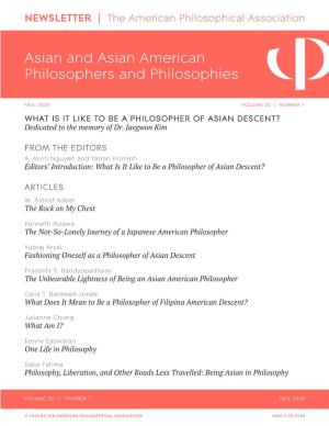 APA NEWSLETTER on Asian and Asian American Philosophers and Philosophies