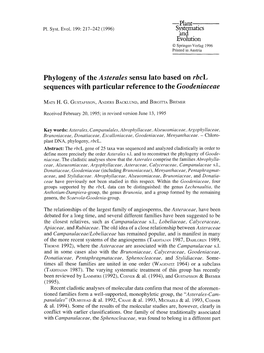 Phylogeny of the &lt;Emphasis Type="Italic"&gt;Asterales &lt;/Emphasis