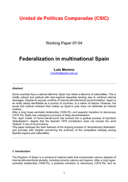 Federalisation in Multi-National Spain