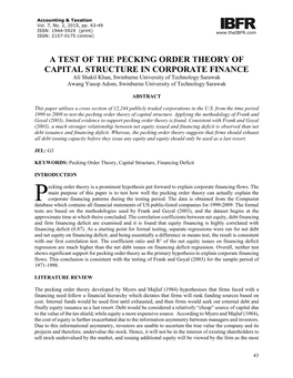 A Test of the Pecking Order Theory of Capital Structure in Corporate Finance