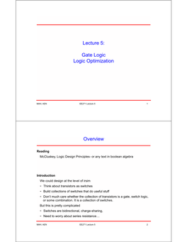 Gate Logic Logic Optimization Overview