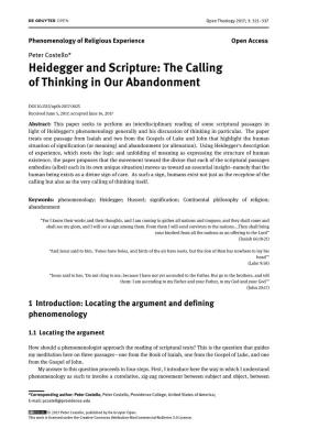 Heidegger and Scripture: the Calling of Thinking in Our Abandonment