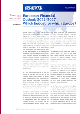 European Financial Outlook 2021-2027 Which Budget for Which Europe?