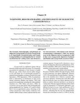 Chapter 18 TAXONOMY, BIOSTRATIGRAPHY, AND