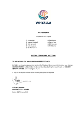 Membership Notice of Council Meeting