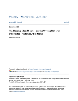 The Bleeding Edge: Theranos and the Growing Risk of an Unregulated Private Securities Market