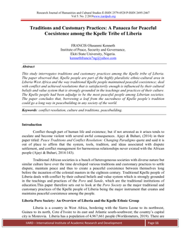 A Panacea for Peaceful Coexistence Among the Kpelle Tribe of Liberia