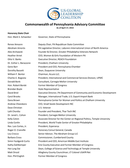 Commonwealth of Pennsylvania Advisory Committee As of April 17, 2014