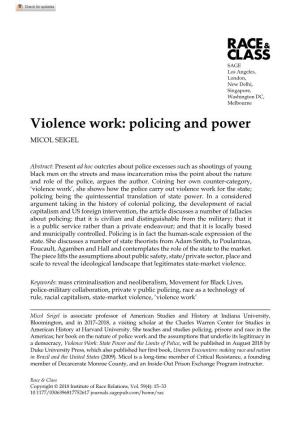 Violence Work: Policing and Power Micol Seigel