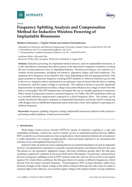 Frequency Splitting Analysis and Compensation Method for Inductive Wireless Powering of Implantable Biosensors