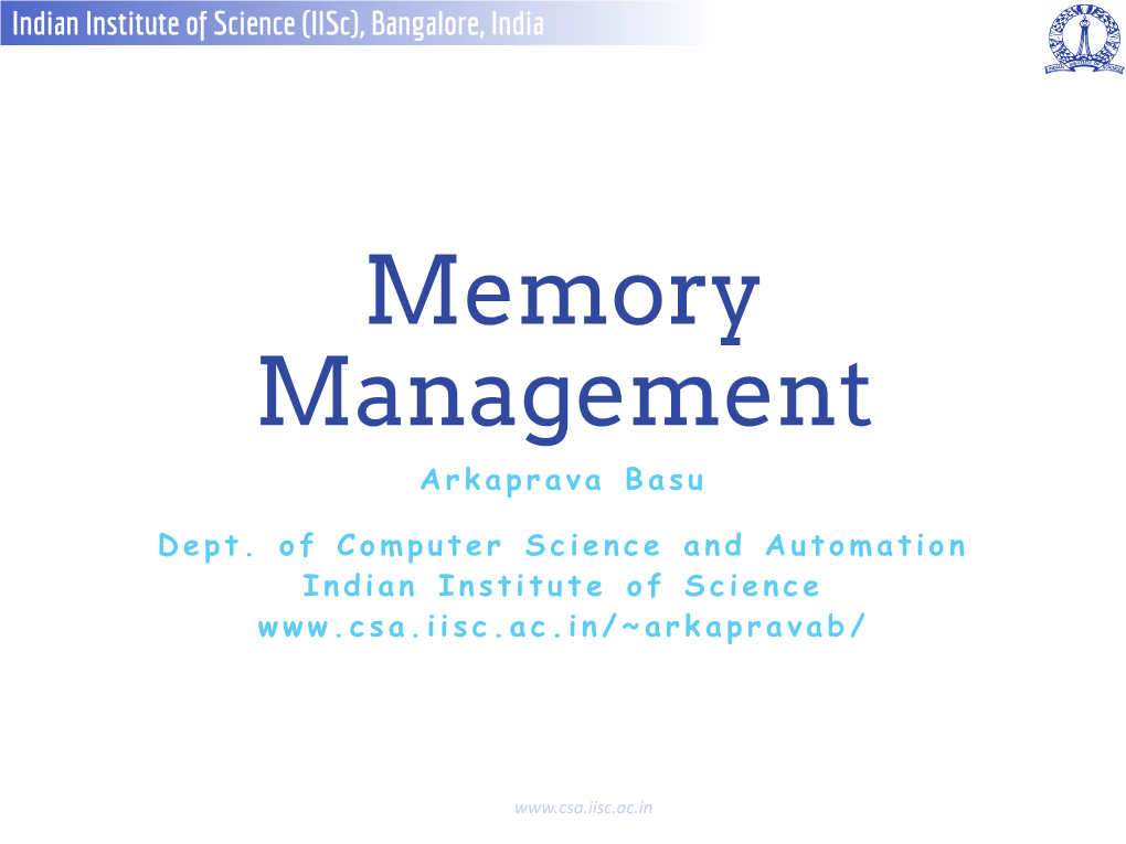 Memory Management Arkaprava Basu