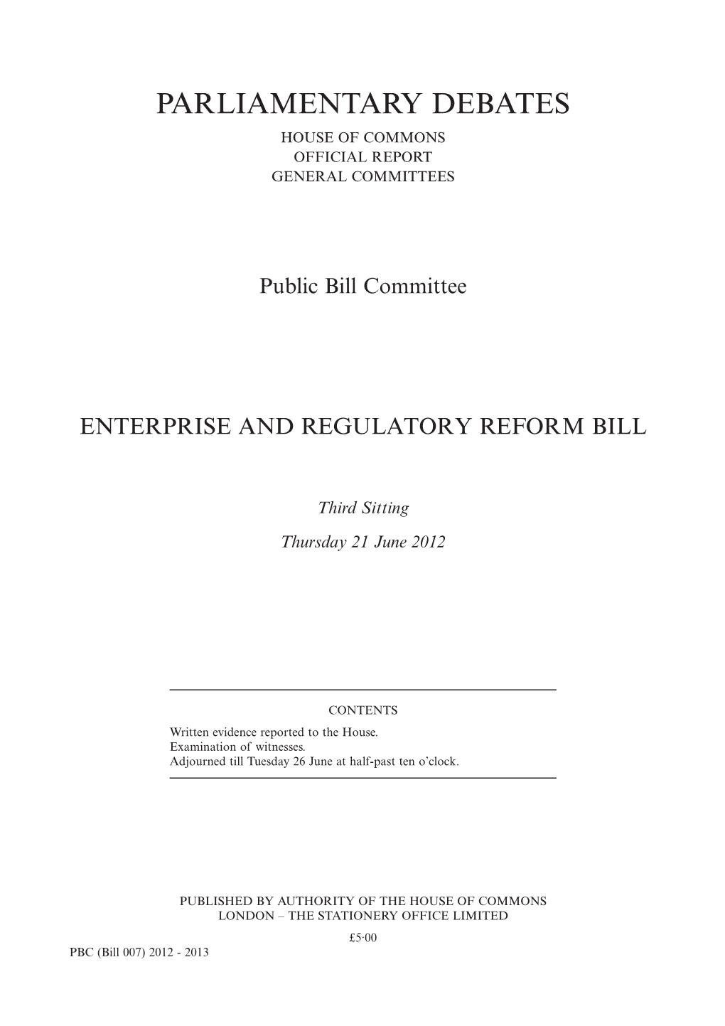 Parliamentary Debates House of Commons Official Report General Committees