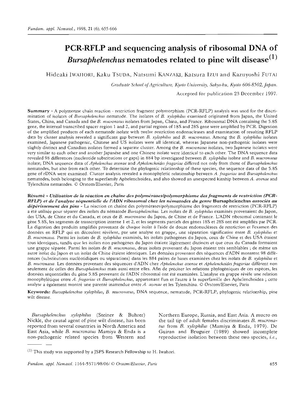 PCR-RFLP and Sequencing Analysis of Ribosomal DNA of Bursaphelenchus Nematodes Related to Pine Wilt Disease(L)