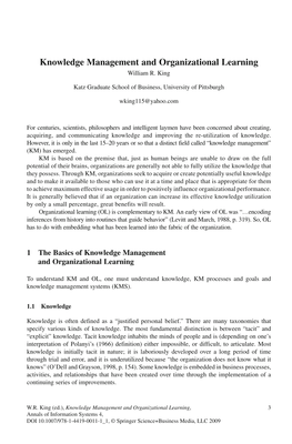 Knowledge Management and Organizational Learning 3 4 William R
