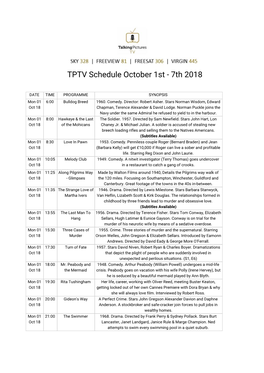 TPTV Schedule October 1St - 7Th 2018