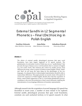 External Sandhi in L2 Segmental Phonetics – Final (De)Voicing in Polish English