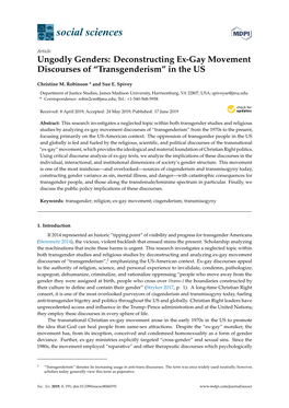 Ungodly Genders: Deconstructing Ex-Gay Movement Discourses of “Transgenderism” in the US