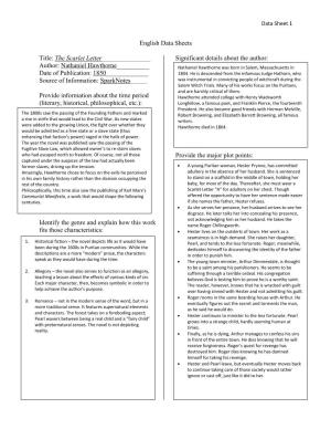 English Data Sheets Title: the Scarlet Letter___Author