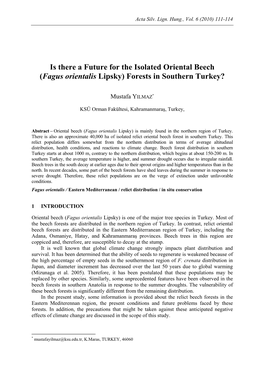 Is There a Future for the Isolated Oriental Beech (Fagus Orientalis Lipsky) Forests in Southern Turkey?