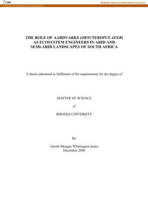 The Role of Aardvarks (Orycteropus Afer)
