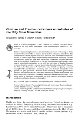 Givetian and Frasnian Calcareous Microbiotas of the Holy Cross Mountains