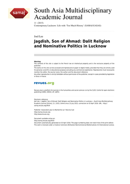 Dalit Religion and Nominative Politics in Lucknow