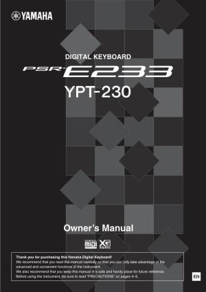 PSR-E233/YPT-230 Owner's Manual