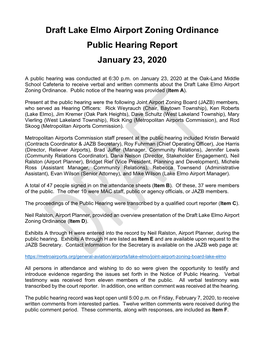 Lake Elmo Airport Zoning Ordinance Public Hearing Report January 23, 2020