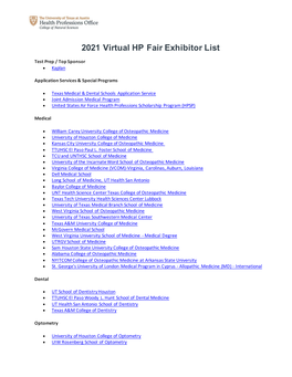2021 Virtual HP Fair Exhibitor List