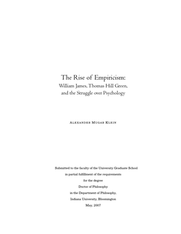 The Rise of Empiricism: William James, Thomas Hill Green, and the Struggle Over Psychology