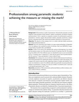 Professionalism Among Paramedic Students: Achieving the Measure Or Missing the Mark?