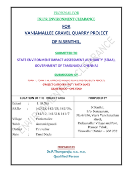 For Vaniamallee Gravel Quarry Project of N.Senthil