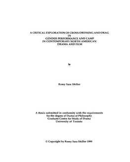 A Critical Exploration of Cross-Dressing and Drag in Gender Performance and Camp in Contemporary North American Drama and Film