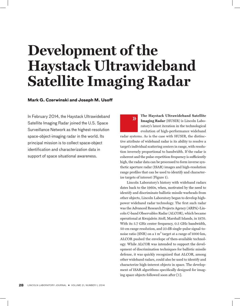 Development of the Haystack Ultrawideband Satellite Imaging Radar - DocsLib