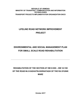 Environmental and Social Management Plan Rehabilitation Of