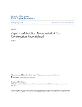 Zapatista Materiality Disseminated: a Co- Construction Reconsidered Ilse Biel