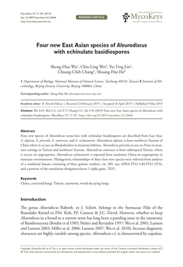 Four New East Asian Species of Aleurodiscus with Echinulate Basidiospores