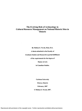 The Evolving Role of Archaeology in Cultural Resource Management on National Historic Sites in Ontario