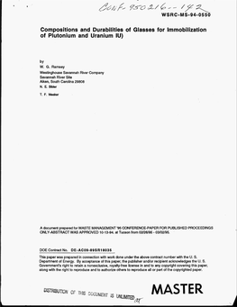 Compositions and Durabilities of Glasses for Immobilization of Plutonium and Uranium IU)