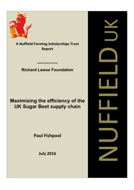 Maximising the Efficiency of the UK Sugar Beet Supply Chain Paul Fishpool