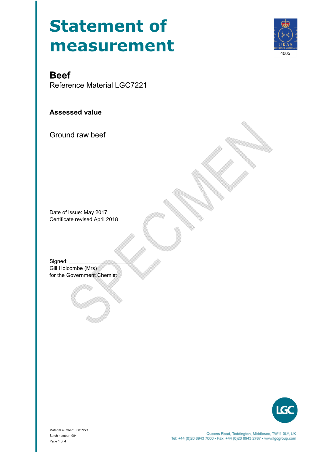 Statement of Measurement Beef