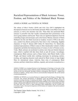 Racialized Representations of Black Actresses: Power, Position, and Politics of the Mediated Black Woman