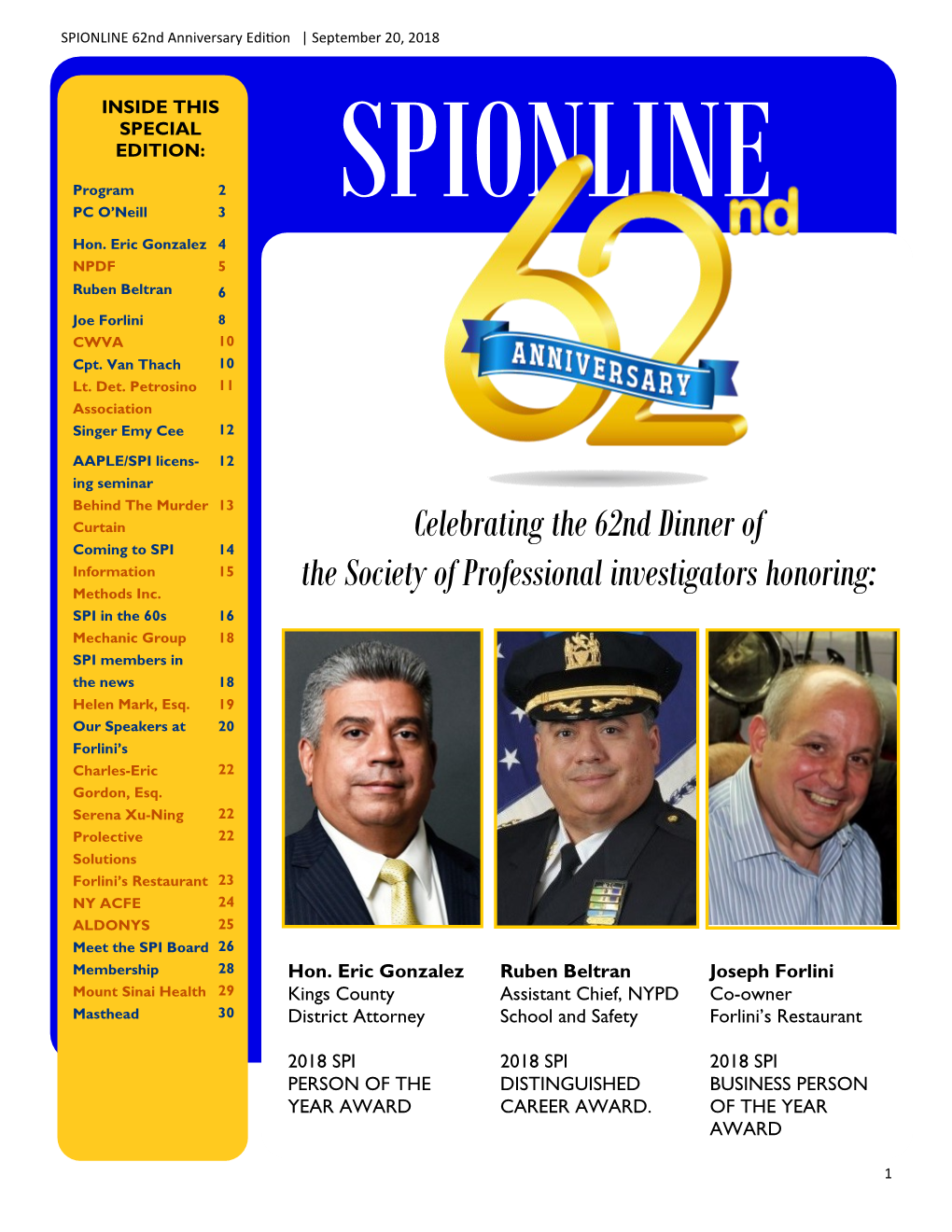 SPIONLINE 62Nd Anniversary Edition | September 20, 2018