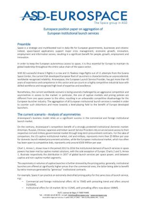 Eurospace Position Paper on Aggregation of European Institutional Launch Services